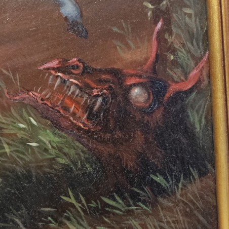 Quadro olio su tavola Silvano d'Ambrosio S. Giorgio e il drago 1999