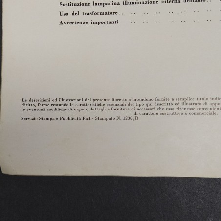 Libretto d'istruzioni Frigorifero Fiat da 175 lt anni '50. Condizioni discrete