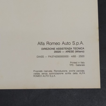 Libretto Scuola assistenza auto Alfa Romeo Sistema CEM 6V iniezione 1985