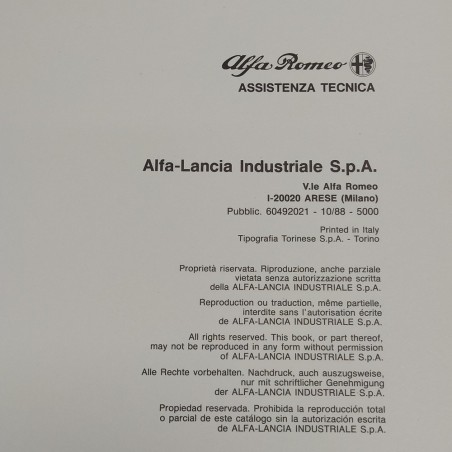 Libretto Assistenza tecnica Product Bulletin auto Alfa Romeo 75-1.8 IE.Ingrigito