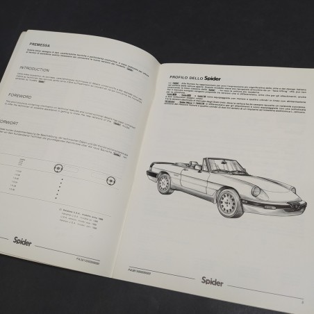 Libretto Product Bulletin auto Alfa Romeo Spider 115, 1986. CopertIna ingrigita