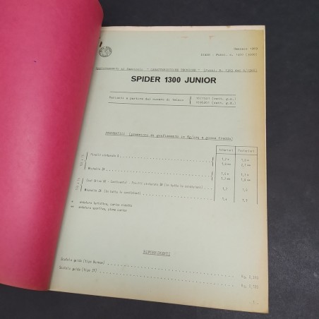 Libretto vetture Alfa Romeo Spider 1300 Junior del 1968.Ben conservato