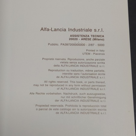 Libretto Product Bulletin auto Alfa Romeo 75 tipo 161, 1987. CopertIna ingrigita