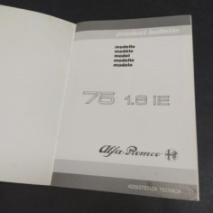 Libretto Product Bulletin auto Alfa Romeo 75 1.8 IE, 1988. CopertIna ingrigita 2