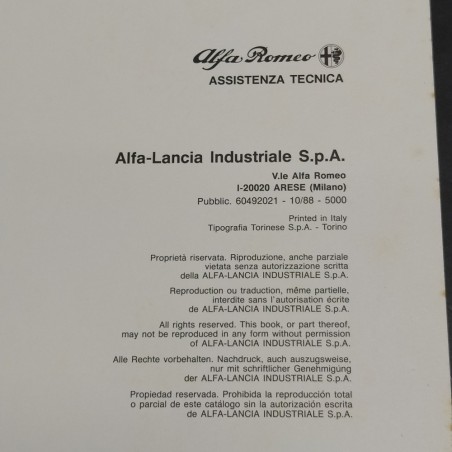 Libretto Product Bulletin auto Alfa Romeo 75 1.8 IE, 1988. CopertIna ingrigita