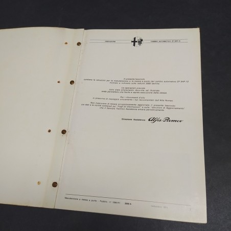 Libretto d'istruzioni vetture Alfa Romeo a cambio automatico 1974. Spellature