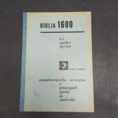 Libretto vetture Alfa Romeo 1600 ti/spider/sprint del 1969. Ben conservato