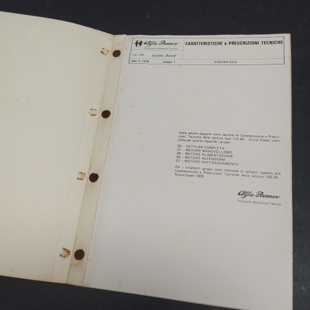 Libretto caratteristiche delle vetture Alfa Romeo Giulia Diesel, 1976. Ruggine