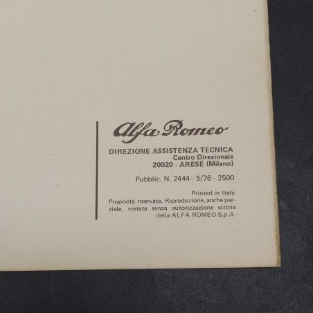 Libretto caratteristiche delle vetture Alfa Romeo Giulia Diesel, 1976. Ruggine