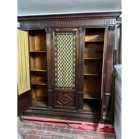 Mobile libreria fine 800 in legno massiccio cesellato con vetri a piombo