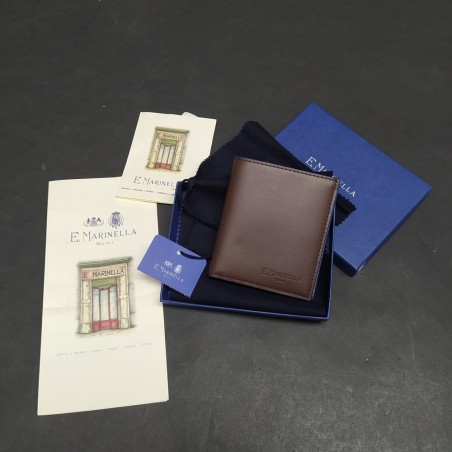 Portafoglio verticale e porta schede Marinella in pelle di vitello cioccolato