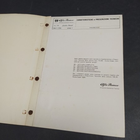 Caratteristiche e prescrizioni tecniche Alfa Romeo Giulia Diesel 1976. Polvere