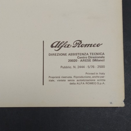 Caratteristiche e prescrizioni tecniche Alfa Romeo Giulia Diesel 1976. Polvere