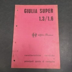 Libretto caratteristiche tecniche auto Alfa Romeo Giulia Super 1.3/1.6. Macchie