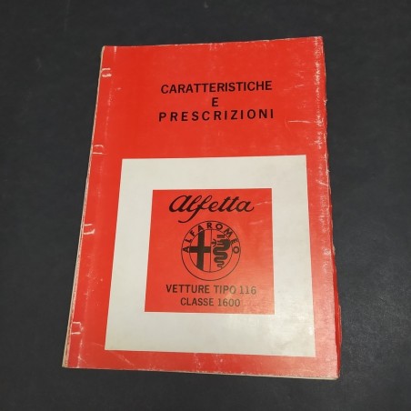 Caratteristiche e prescrizioni tecniche Alfa Romeo Alfetta 116, classe 1600