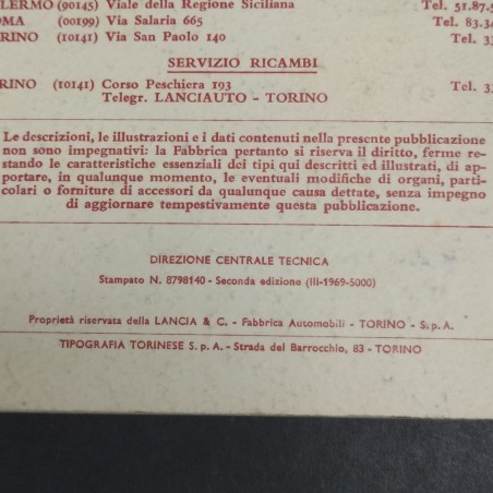 Libretto uso e manutenzione vetture Lancia Esadelta C, 1969. Ingiallimenti