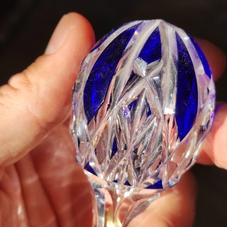 Bottiglia in cristallo di Boemia con tappo bianco e azzurro fine 800
