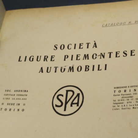 Catalogo parti di ricambio per veicoli SPA mod. 30, 1940. Rilegatura con strappi