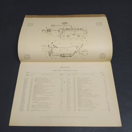 Libretto tariffe dei pezzi di ricambio per carri Itala di tipo 9, 1916. Discreto