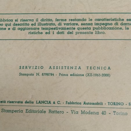 Libretto d'istruzioni per riparazioni veicoli Lancia Esagamma, 1963. Ruggine