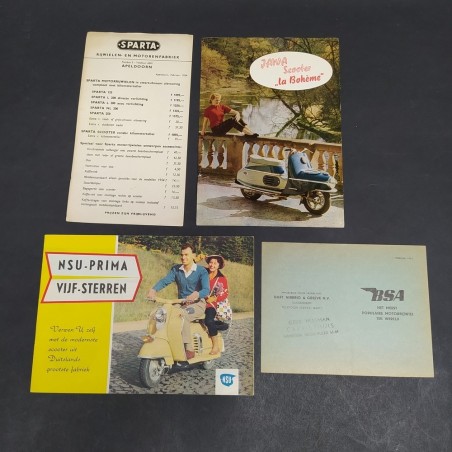 Lotto di 4 cataloghi di motociclette, vari modelli in olandese, anni '60. Buoni