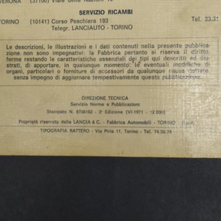 Libretto uso e manutenzione auto Lancia Fulvia berlina, 2° serie, 1971. Macchie