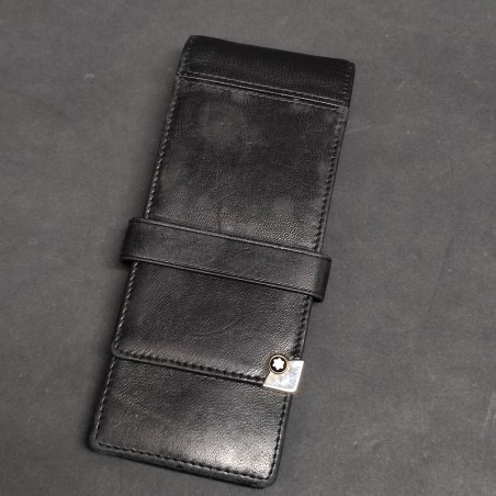 Montblanc astuccio portapenne in pelle nera – logo e dettagli metallici usato