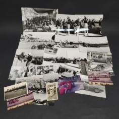 Lotto di 33 foto di vetture Ferrari storiche anni '50/'60 con annotazioni
