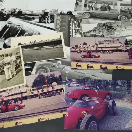 Lotto di 33 foto di vetture Ferrari storiche anni '50/'60 con annotazioni