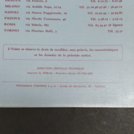 Libretto Notice d'entretien vetture Lancia modello Fulvia Coupé in francese, '65