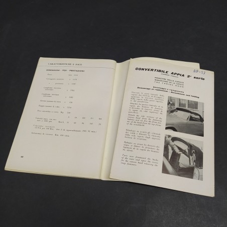 Libretto uso e manutenzione auto Lancia Appia 2° serie, 1957. Mediocre