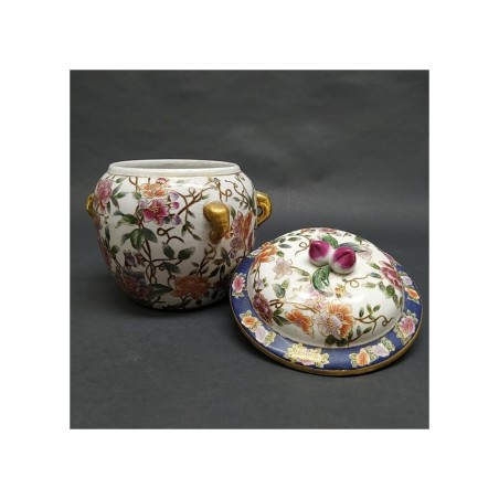 Vaso orientale in ceramica decorato con motivo floreale policromo anni 60/70