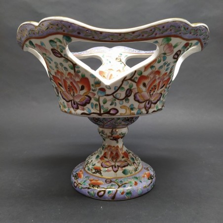 Vaso centrotavola a cesto portafrutta orientale dipinto a mano anni 70