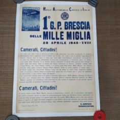 Manifesto originale 1° G.P. Brescia Mille Miglia 1940 telato non incorniciato