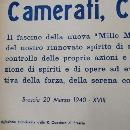 Manifesto originale 1° G.P. Brescia Mille Miglia 1940 telato non incorniciato