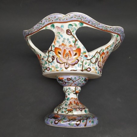 Vaso centrotavola a cesto portafrutta orientale dipinto a mano anni 70