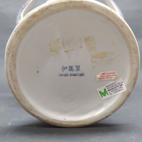 Vaso centrotavola a cesto portafrutta orientale dipinto a mano anni 70