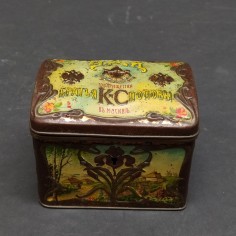Scatola tè russa Popov Mosca latta litografata Art Nouveau 1900 ca. 2