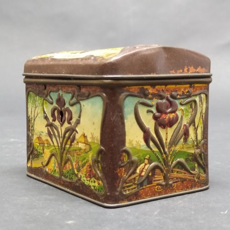 Scatola tè russa Popov Mosca latta litografata Art Nouveau 1900 ca.