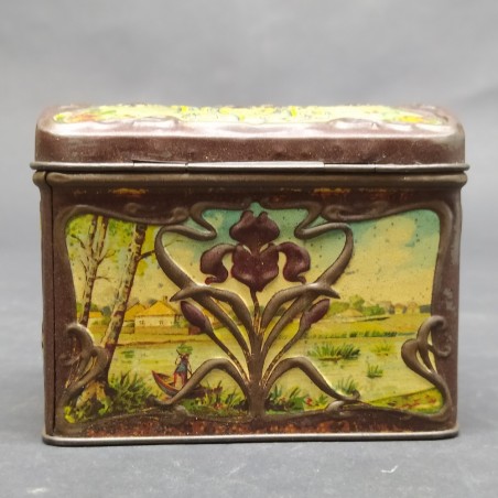 Scatola tè russa Popov Mosca latta litografata Art Nouveau 1900 ca.