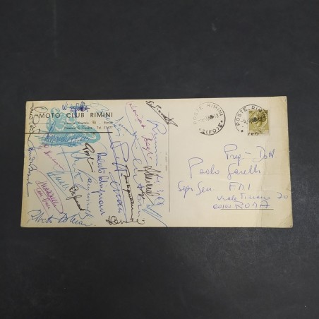 Cartolina viaggiata 2° Circuito Internazionale motociclistico 1968 con autografi