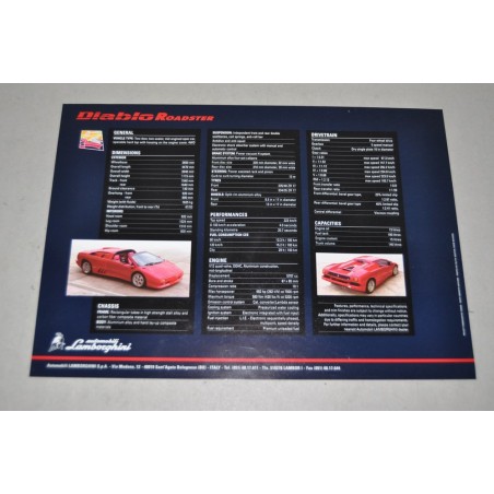 PROSPEKT DEPLIANT BROCHURE LAMBORGHINI DIABLO ROADSTER - FOGLIO SINGOLO