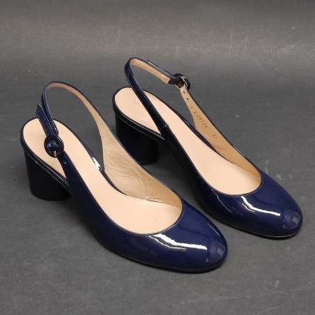 Stuart Weitzman décolleté slingback blu vernice tacco largo n.37