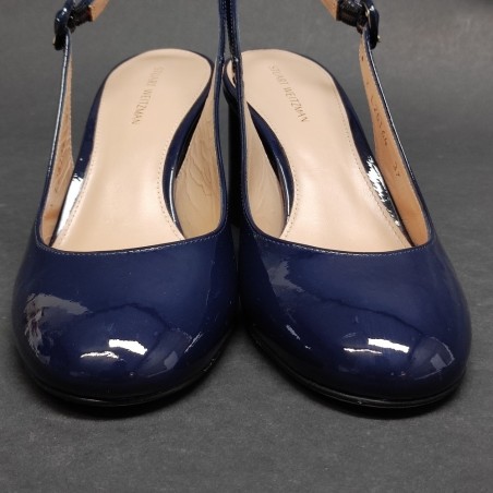 Stuart Weitzman décolleté slingback blu vernice tacco largo n.37