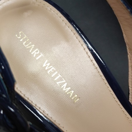 Stuart Weitzman décolleté slingback blu vernice tacco largo n.37