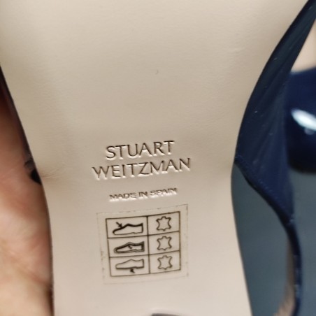 Stuart Weitzman décolleté slingback blu vernice tacco largo n.37