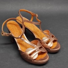Chie Mihara Sandali Donna Tacco Medio Cuoio Laminato Bronzo N.37 Made in Spain 2