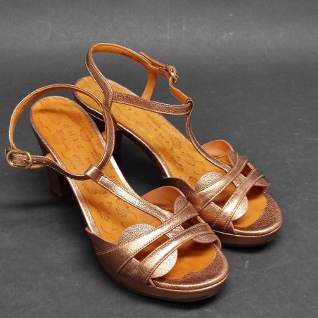 Chie Mihara Sandali Donna Tacco Medio Cuoio Laminato Bronzo N.37 Made in Spain