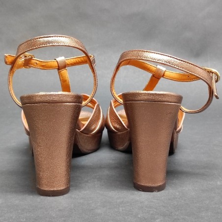 Chie Mihara Sandali Donna Tacco Medio Cuoio Laminato Bronzo N.37 Made in Spain