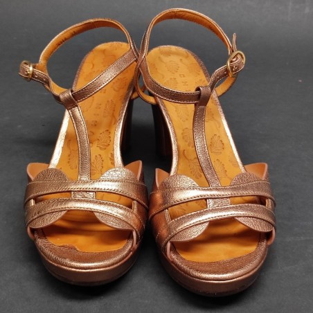 Chie Mihara Sandali Donna Tacco Medio Cuoio Laminato Bronzo N.37 Made in Spain